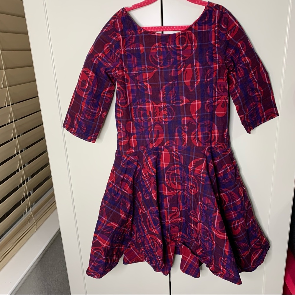 Tea Collection Plaid Floral Flare Bottom Dress